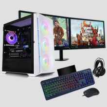 Gaming Intel Quad Core i7 16GB RAM 1TB HDD + 128GB SSD GTX1650 4GB 2x22" Dual PC Bundle & Speakers WHITE RGB - Refurbished