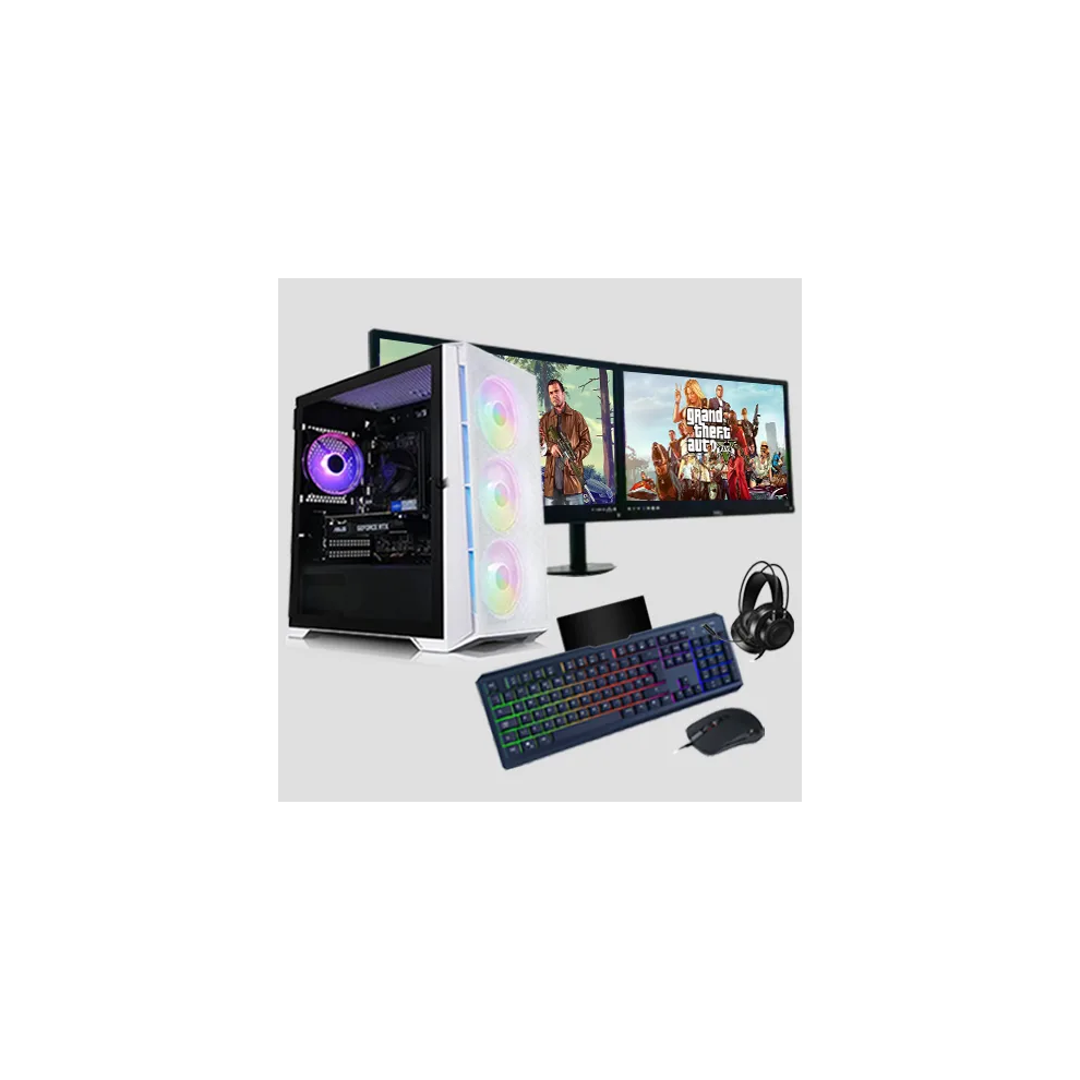 Gaming Intel Quad Core i7 16GB RAM 1TB HDD + 128GB SSD GTX1650 4GB 2x22" Dual PC Bundle & Speakers WHITE RGB-image-OPC-PDSKVC2-REFURBISHED