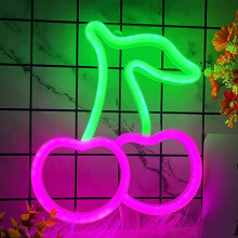 (Cherry Pink) USB/Battery LED Neon Lights Bedroom Decoration Party Alien Night Lamp