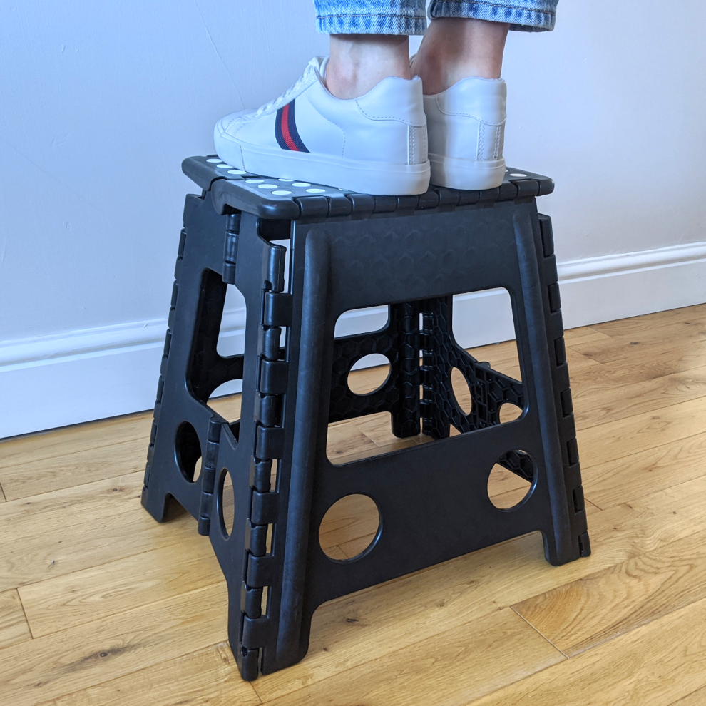 KCT Portable Folding Step Lightweight Multi Purpose Home Easy Foldaway Stool Plastic Seat Black