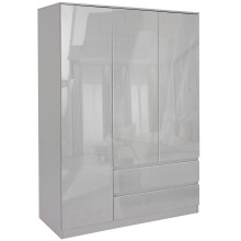 (Grey) 3 Door Wardrobe High Gloss Clothing Cabinet Hanger Organiser