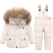 (BEIGE, 120CM) Winter Children Sets Down Jacket Warm Snowsuit Ski Suit Thicken Boys Girls Coat 2pcs Jacket Pants Set Clothing