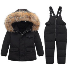 (BLACK, 100CM) Winter Children Sets Down Jacket Warm Snowsuit Ski Suit Thicken Boys Girls Coat 2pcs Jacket Pants Set Clothing