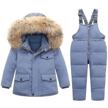 (BLUE, 90CM) Winter Children Sets Down Jacket Warm Snowsuit Ski Suit Thicken Boys Girls Coat 2pcs Jacket Pants Set Clothing