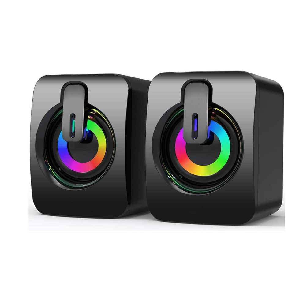 Chronus Speakers, 2.0 Wired Mini Speaker for PC,USB Powered 3.5 mm AUX,LED Light Up RGB Gaming Speakers for Computer,Laptop,Phone,Monitor(Black)