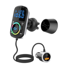 Transmetteur FM Bluetooth pour voiture - Appels mains libres, commandes vocales et musicales, chargeur USB et Type-C, noir
