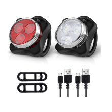 Rechargeable LED Bike Lights Set - Headlight Taillight Combinations LED Bicycle Light Set 650mah Lithium Battery, 4 Light Mode Options(Black)
