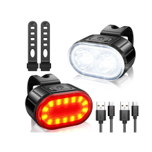 Bike Lights Set, USB Rechargeable Bicycle Lights, Ultra Bright LED Cycle Light Front and Back Rear Light, IPX5 Waterproof(Black)