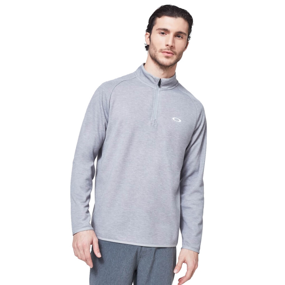 (L, Fog Grey Heather) Oakley Mens 2021 Range Pullover 2.0 1/4 Zip Melange Golf Sweater