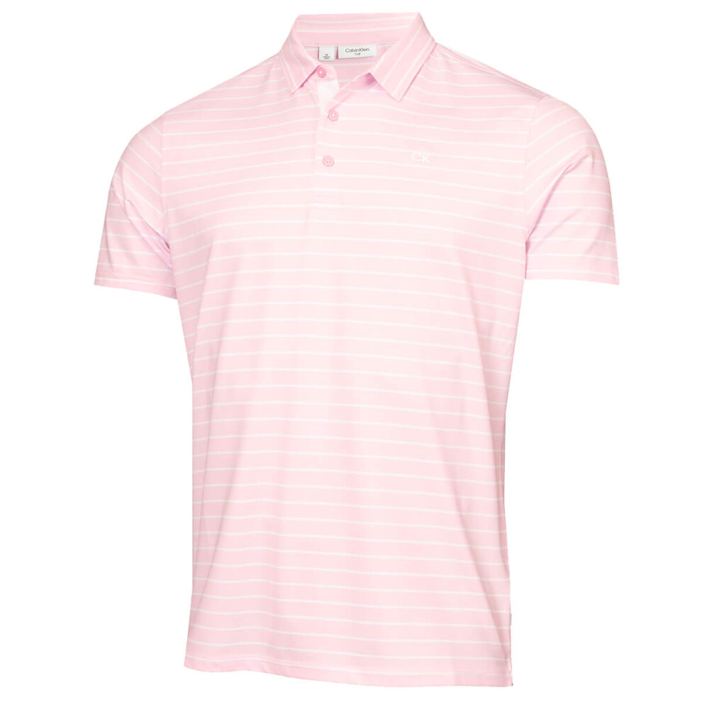 (M, Pink/White) Calvin Klein Mens 2024 Silverstone Moisture Wicking Quick Dry Golf Polo Shirt