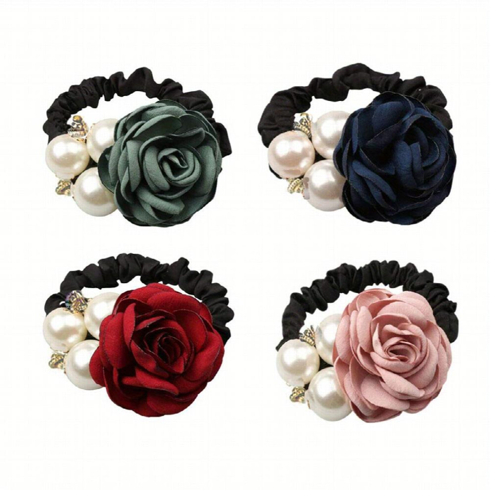 1pc 4pcs Faux Pearl Fabric Rose Flower Hair Ties Scrunchie Wide Rubber Band For Women Girls Thick Hair Thin Hair No Damage Elastic Hair Accessories-image-OPC-PC2GNBR-NEW