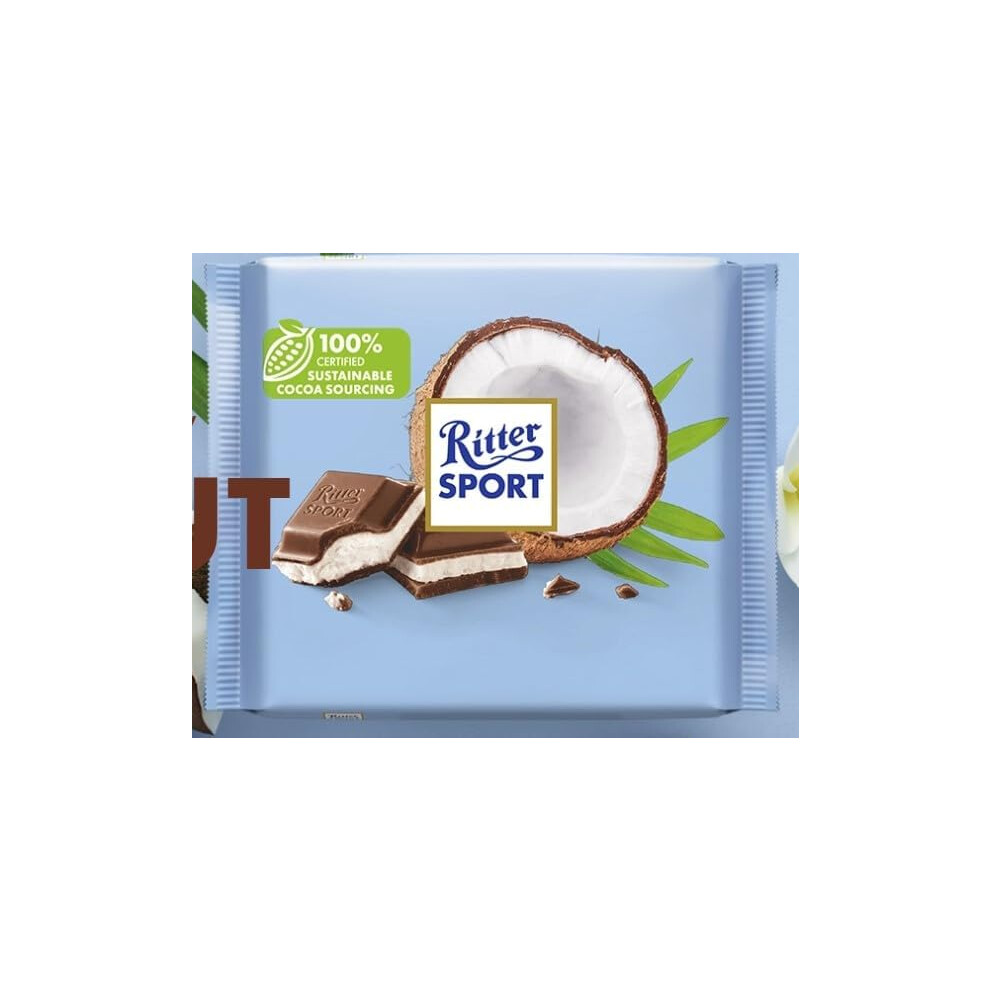 (Pack of 5) Ritter Sport Chocolate Coconut Bar 100g X 5 Tasty