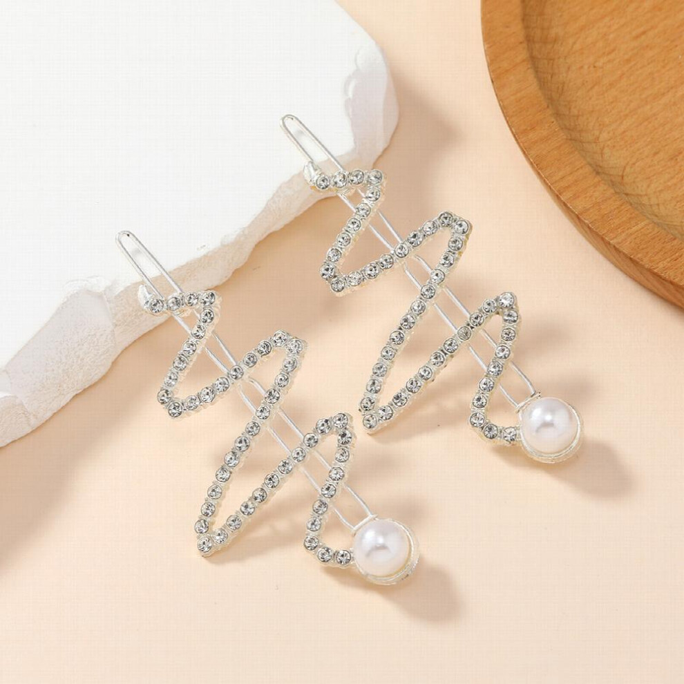 Snake Shaped Faux Pearl Hair Pins Metal Hair Clip Rhinestone Bobby Pin Sparkly Barrette For Women Girls-image-OPC-PC2GVBY-NEW