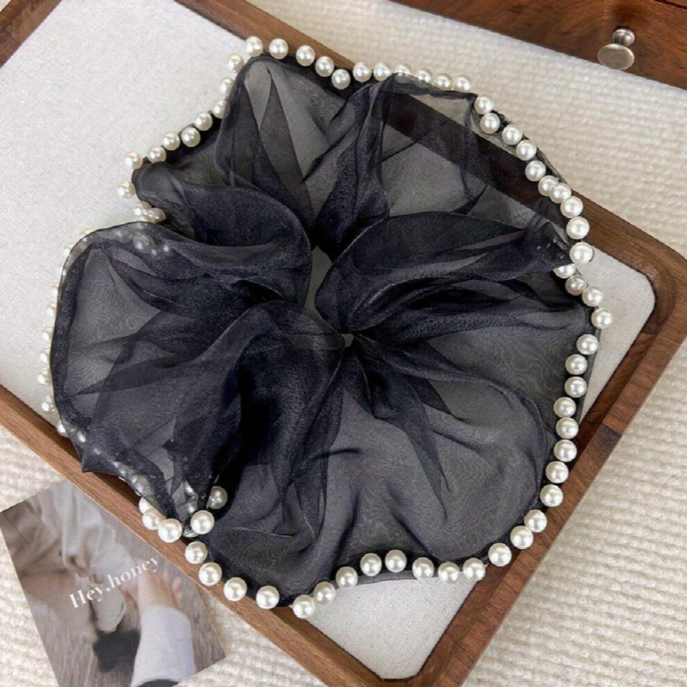 1pc Large Organza Scrunchies Hair Tie Faux Pearl Brimmed Hair Rope Elastic Ponytail Holder Hair Accessories For Women Girls-image-OPC-PC2GV67-NEW