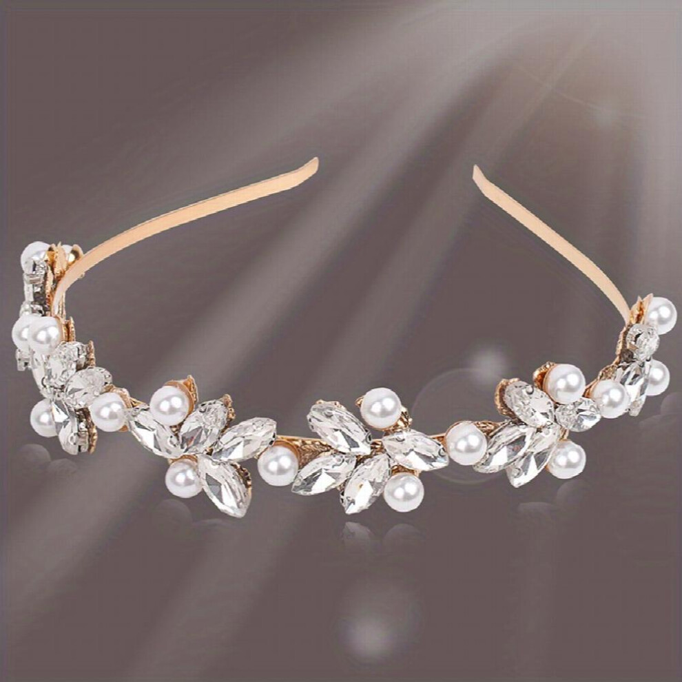 Women Glitter Headband Rhinestone Faux Pearl Hair Band Metal Head Hoop Skinny Headdress For Women Girls Party Prom Wedding-image-OPC-PC2GYWP-NEW