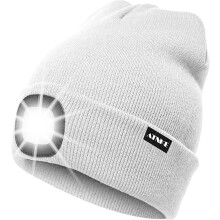 (White) Lighted Beanie Cap Rechargeable Running Hat Ultra Bright 4 Led Waterproof Headlamp