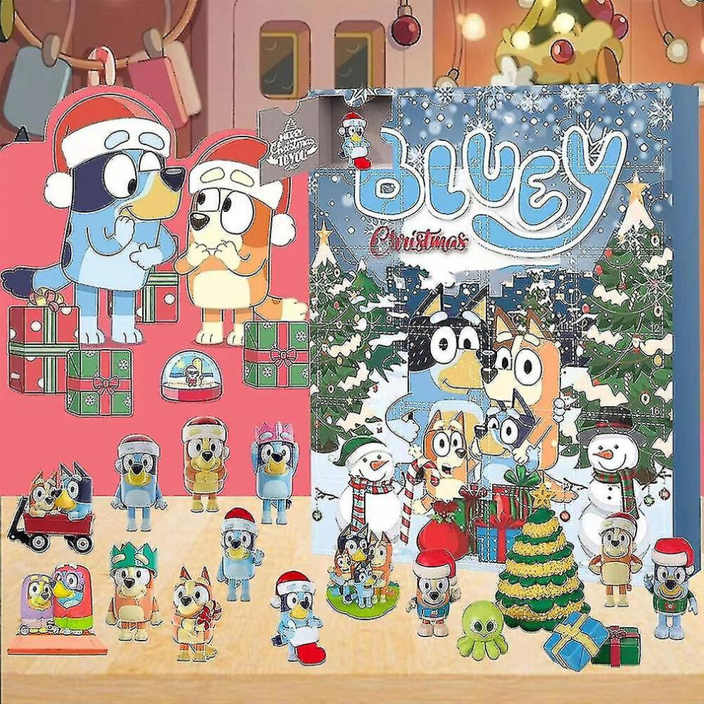 Christmas Bluey Figures 24 Days Countdown Advent Calendar Cartoon Bluey Toys Kids Boys Girls Surprise Gifts