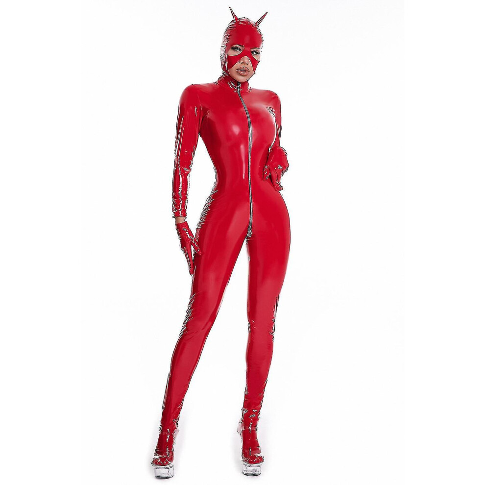 Red ( A25, Xl) Cat Woman Suit Zipper Open Crotch Wetlook Leather Jumpuit Playing Erotic Women Bodysuit Fetish Wear Costumes
