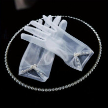 Ruched Bow Gloves Faux Pearl Decor Transparent Short Gloves Wedding Bridal Gloves For Women Tea Party Prom Accessories