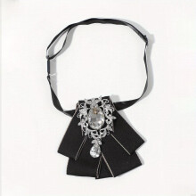 1PC Unisex Banquet Business Pearl Inlaid Artificial Diamond Wreath Decorative Bow Tie