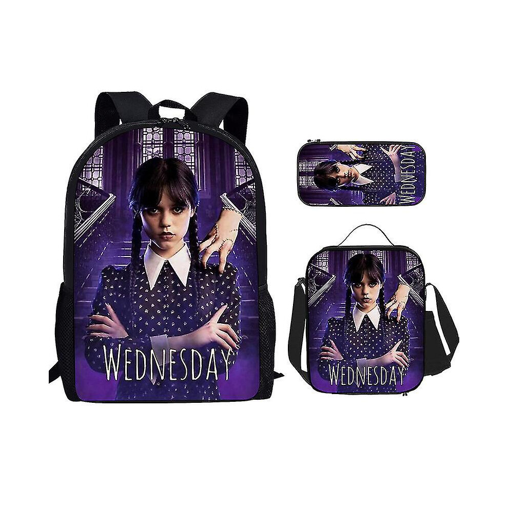 3-piece Set Wednesday Adams Schoolbag Backpack  pencil Bag  small Satchel Set