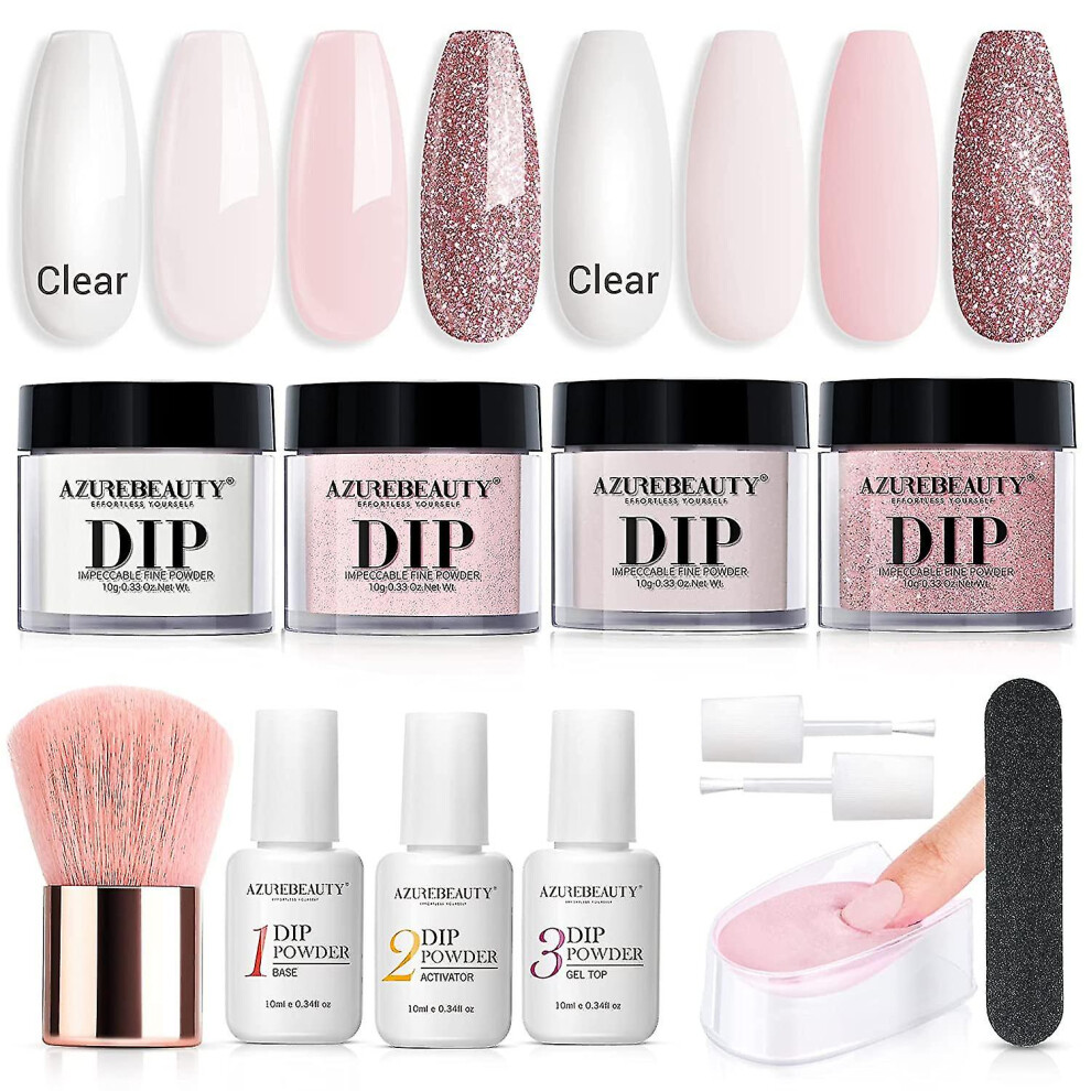Hgbd-azurebeauty Nude Pink Glitter Transparent Neutral Skin Dip Powder Nail Starter Kit Valentine's Day Gift, All Seasons 4 Colors Dipping Powder Set,