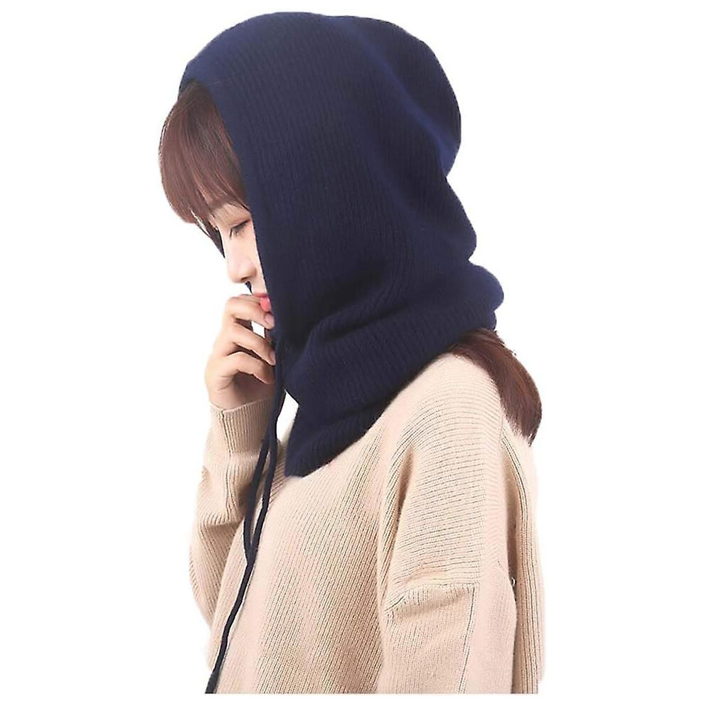 Women Balaclava Hood Hat Winter Cashmere Knitted Beanie Hats Ski Mask Ski Cap Outdoor (nary)