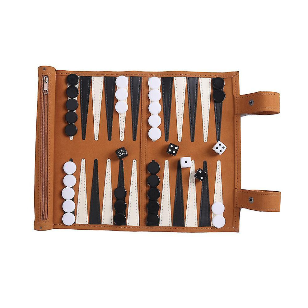 Roll Up Backgammon Board Game Portable Microfiber Chess Set (Brown) Brown