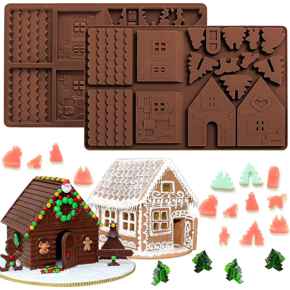 Christams Gingerbread House Baking Tray, Silicone Molds For Desserts, Chocolate, Candy,cookies (2 Pieces)