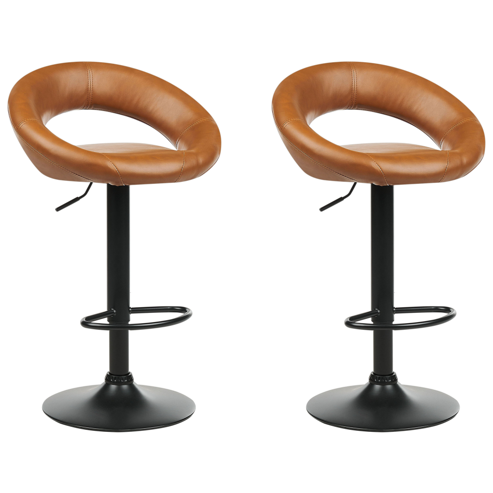 Set of 2 Bar Chairs PEORIA Faux Leather Swivel Golden Brown