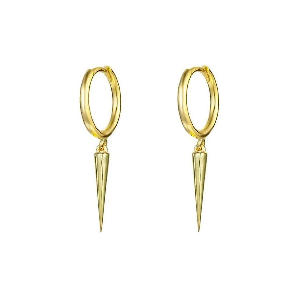 (Gold) Minimalist Spike Dangle Drop Hoop Earrings For Women Teen Girls Men