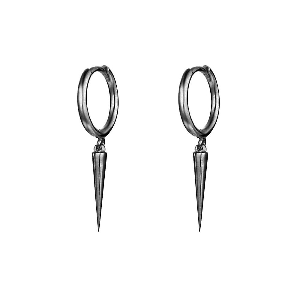 (Black) Minimalist Spike Dangle Drop Hoop Earrings For Women Teen Girls Men