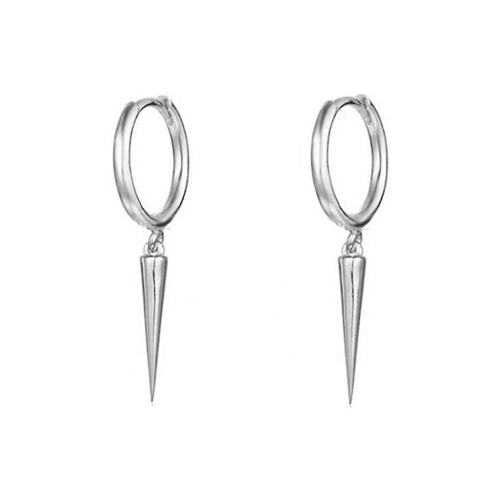 (Silver) Minimalist Spike Dangle Drop Hoop Earrings For Women Teen Girls Men