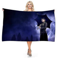 (Size 140x180cm, Wednesday Addams-1) Wednesday Addams Bathrobe Anime Movie Microfiber Bath Towel Cartoon Printed Bath Robe Winter Bathroom Beach Spa Bathing Towel