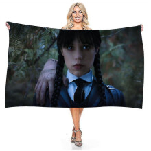 (Size 140x180cm, Wednesday Addams-3) Wednesday Addams Bathrobe Anime Movie Microfiber Bath Towel Cartoon Printed Bath Robe Winter Bathroom Beach Spa Bathing Towel