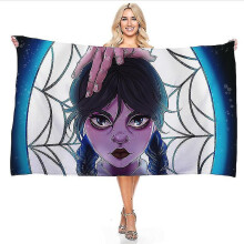 (Size 140x180cm, Wednesday Addams-8) Wednesday Addams Bathrobe Anime Movie Microfiber Bath Towel Cartoon Printed Bath Robe Winter Bathroom Beach Spa Bathing Towel