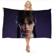 (Size 140x180cm, Wednesday Addams-5) Wednesday Addams Bathrobe Anime Movie Microfiber Bath Towel Cartoon Printed Bath Robe Winter Bathroom Beach Spa Bathing Towel