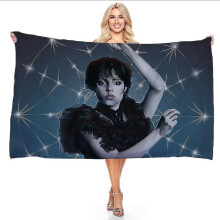 (Size 140x180cm, Wednesday Addams-12) Wednesday Addams Bathrobe Anime Movie Microfiber Bath Towel Cartoon Printed Bath Robe Winter Bathroom Beach Spa Bathing Towel