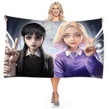(Size 140x180cm, Wednesday Addams-2) Wednesday Addams Bathrobe Anime Movie Microfiber Bath Towel Cartoon Printed Bath Robe Winter Bathroom Beach Spa Bathing Towel