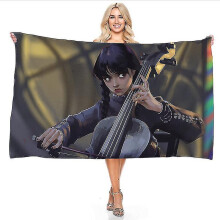 (Size 70x140cm, Wednesday Addams-11) Wednesday Addams Bathrobe Anime Movie Microfiber Bath Towel Cartoon Printed Bath Robe Winter Bathroom Beach Spa Bathing Towel