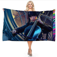 (Size 70x140cm, Wednesday Addams-7) Wednesday Addams Bathrobe Anime Movie Microfiber Bath Towel Cartoon Printed Bath Robe Winter Bathroom Beach Spa Bathing Towel