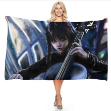 (Size 70x140cm, Wednesday Addams-10) Wednesday Addams Bathrobe Anime Movie Microfiber Bath Towel Cartoon Printed Bath Robe Winter Bathroom Beach Spa Bathing Towel