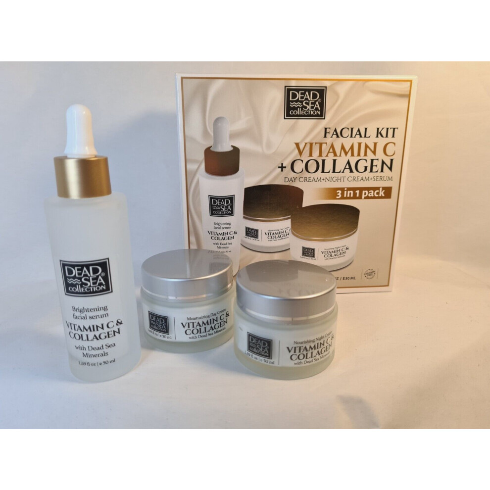 Dead Sea Collection Collagen Vitamin C 3in1 Facial Kit  day / Night cream Serum  3x 50ml