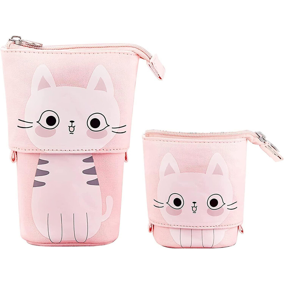 (Pink Cat) Clear Pencil Case, Large Capacity Zipper Pen Pencil Bag Pouch Flower Transparent