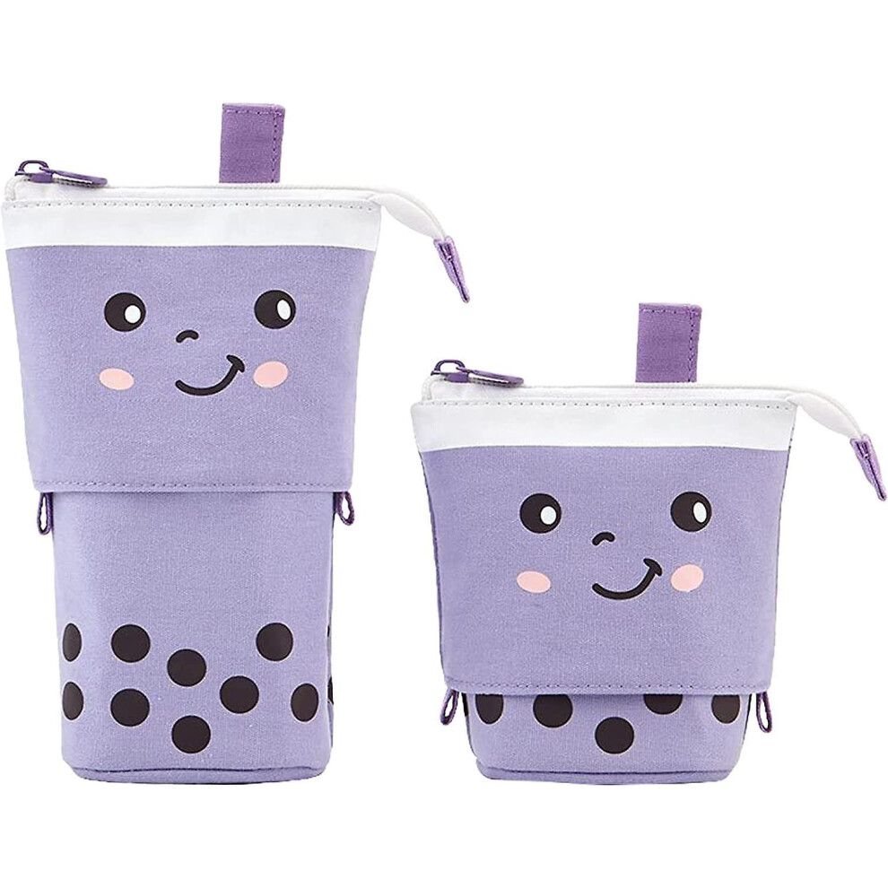 (Purple) Clear Pencil Case, Large Capacity Zipper Pen Pencil Bag Pouch Flower Transparent Purple