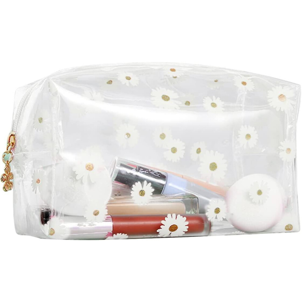 (White) Clear Pencil Case, Large Capacity Zipper Pen Pencil Bag Pouch Flower Transparent White