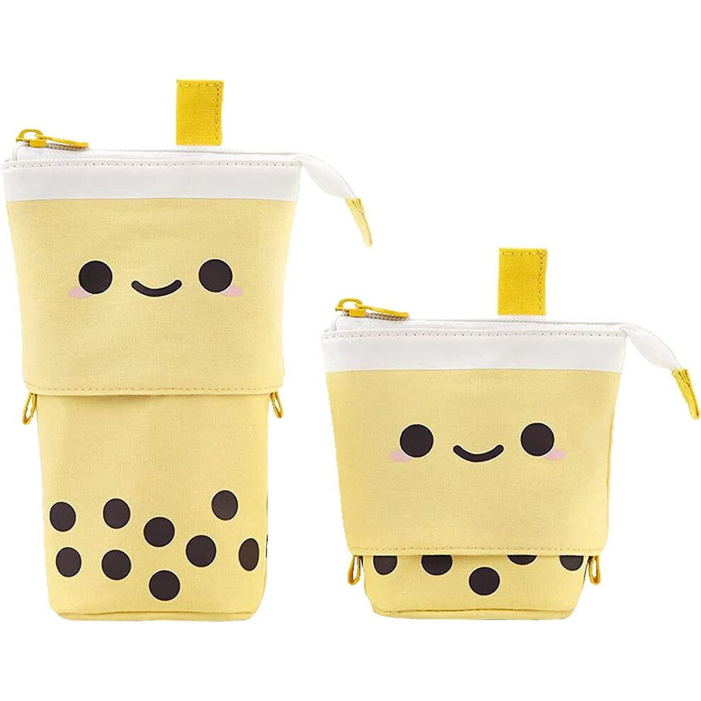 (Yellow) Clear Pencil Case, Large Capacity Zipper Pen Pencil Bag Pouch Flower Transparent Yellow
