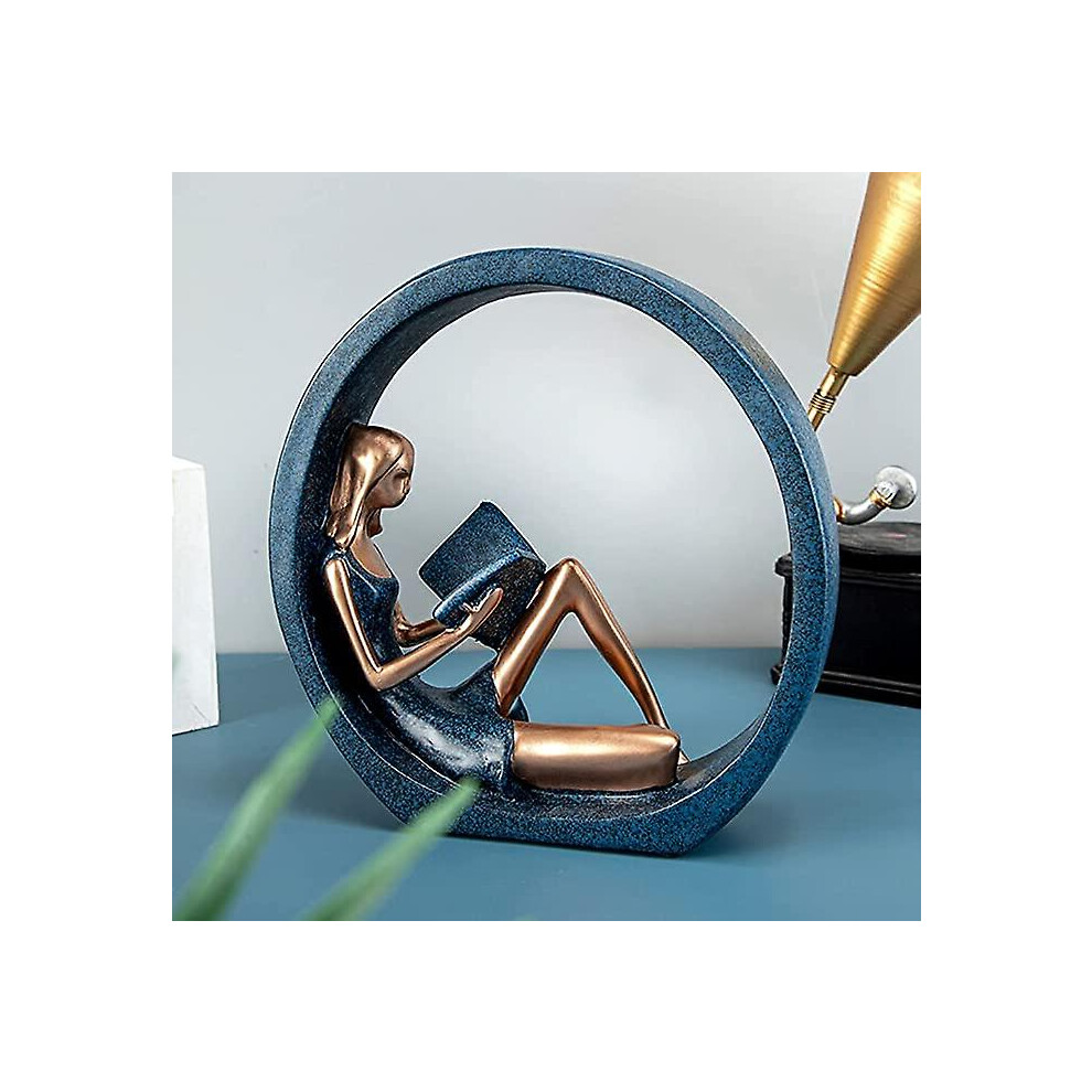 Wabjtam Girl Reading Figurine Circle Resin Figurine Reading A Book Girl Reading Sculpture Reading Girl Ornament Figurines Lady Statue For Home Tv Cabi