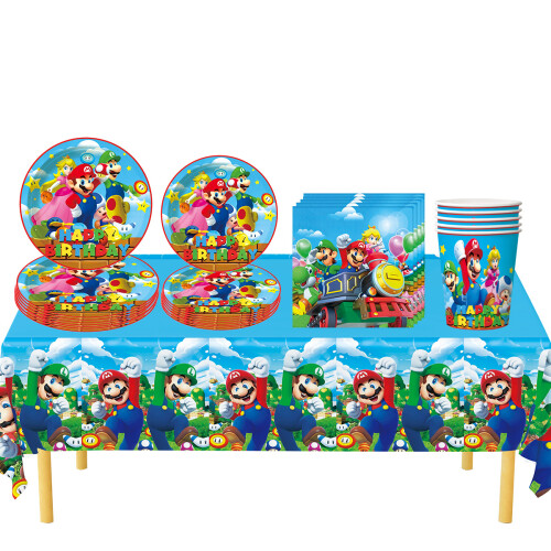 (51Pcs Set 2) Super Mario Birthday Party Tableware Decorations Paper Plate Tablecloths