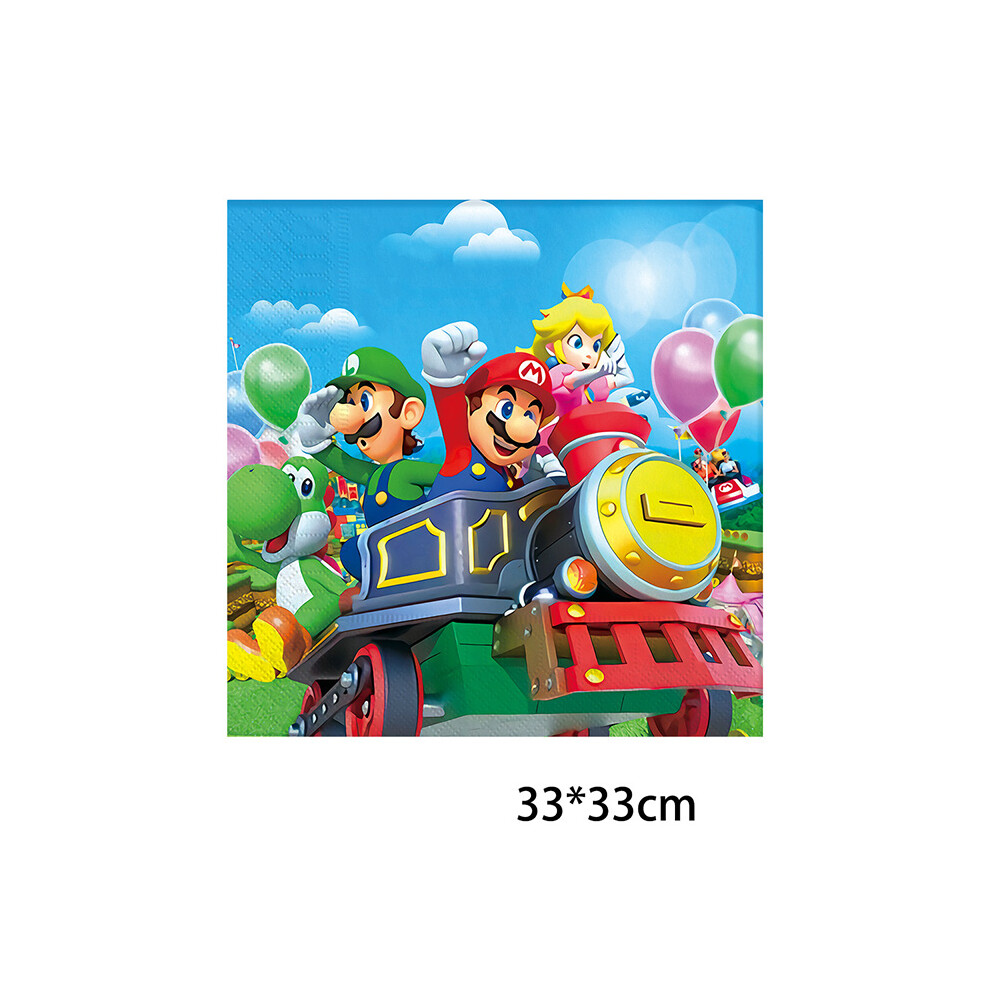 (20Pcs Tissues) Super Mario Birthday Party Tableware Decorations Paper Plate Tablecloths